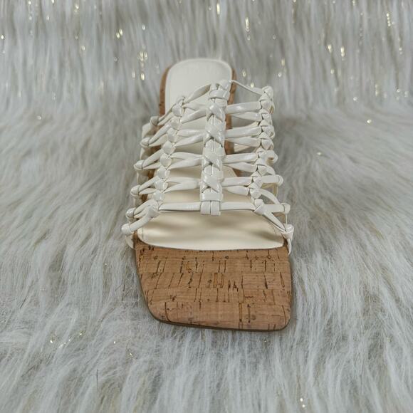 Marc Fisher Colica Block Heel Sandals Ivory Woven Mules Slip On Summer Size 10M - Picture 2 of 9